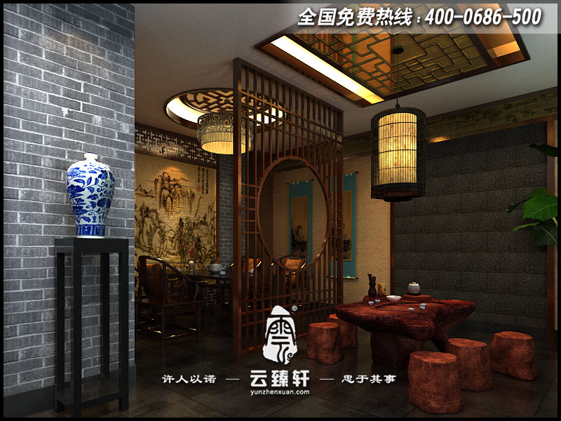 中式茶樓大廳裝修效果圖