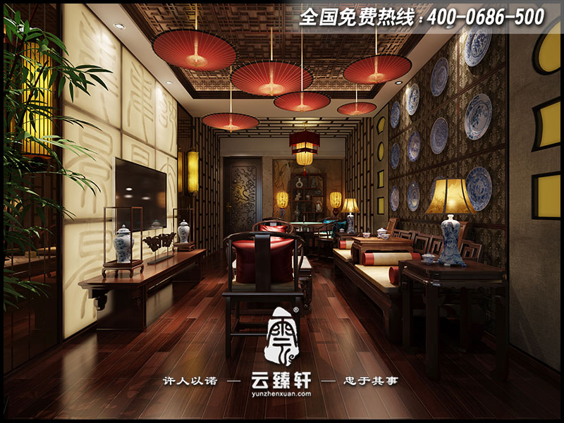 中式茶莊會所包房設計效果圖